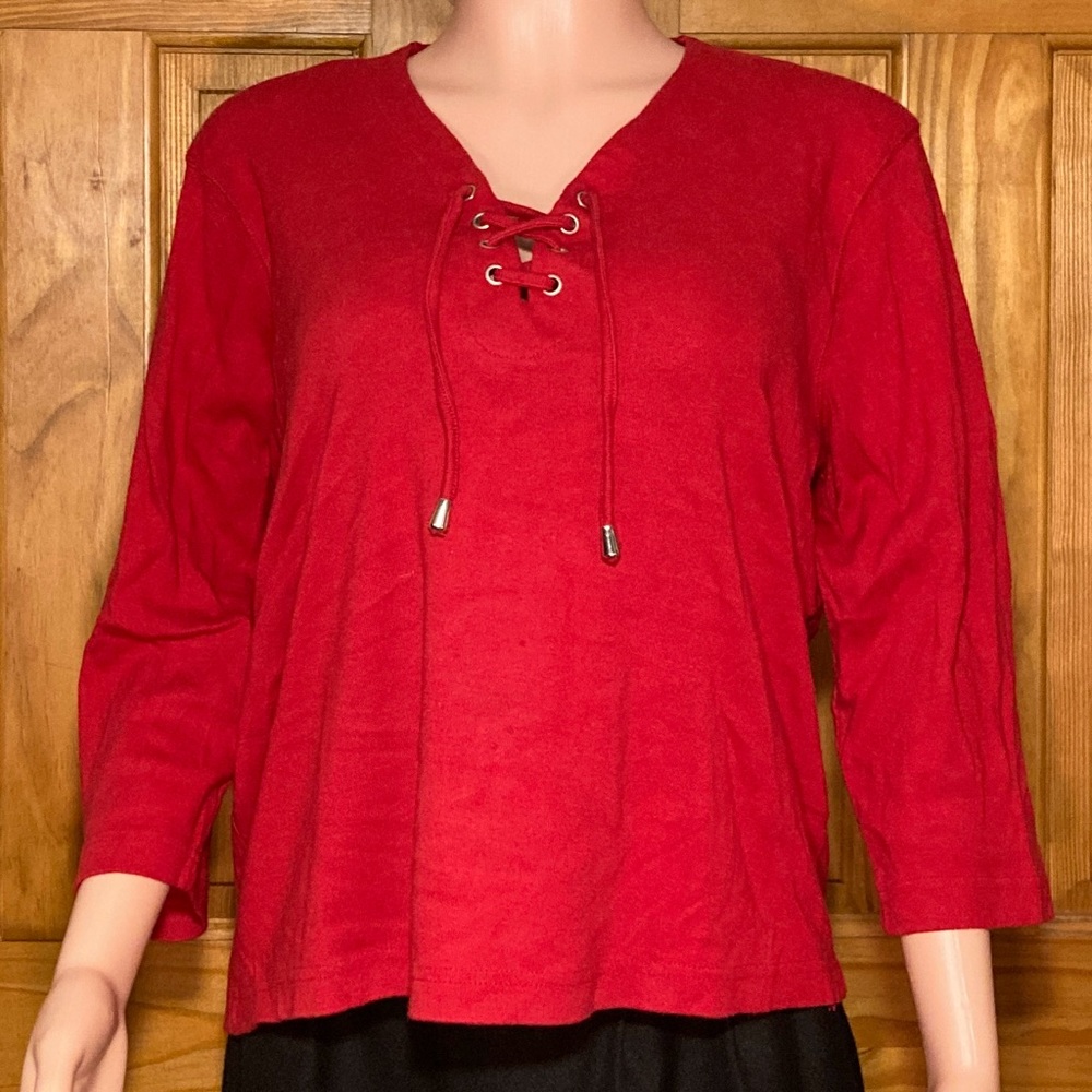 NWOT In Focus Vintage 90s Top 3/4 Sleeve Blouse Red Size L Large